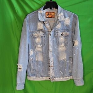 Rolling Paper distressed  denim jacket size.